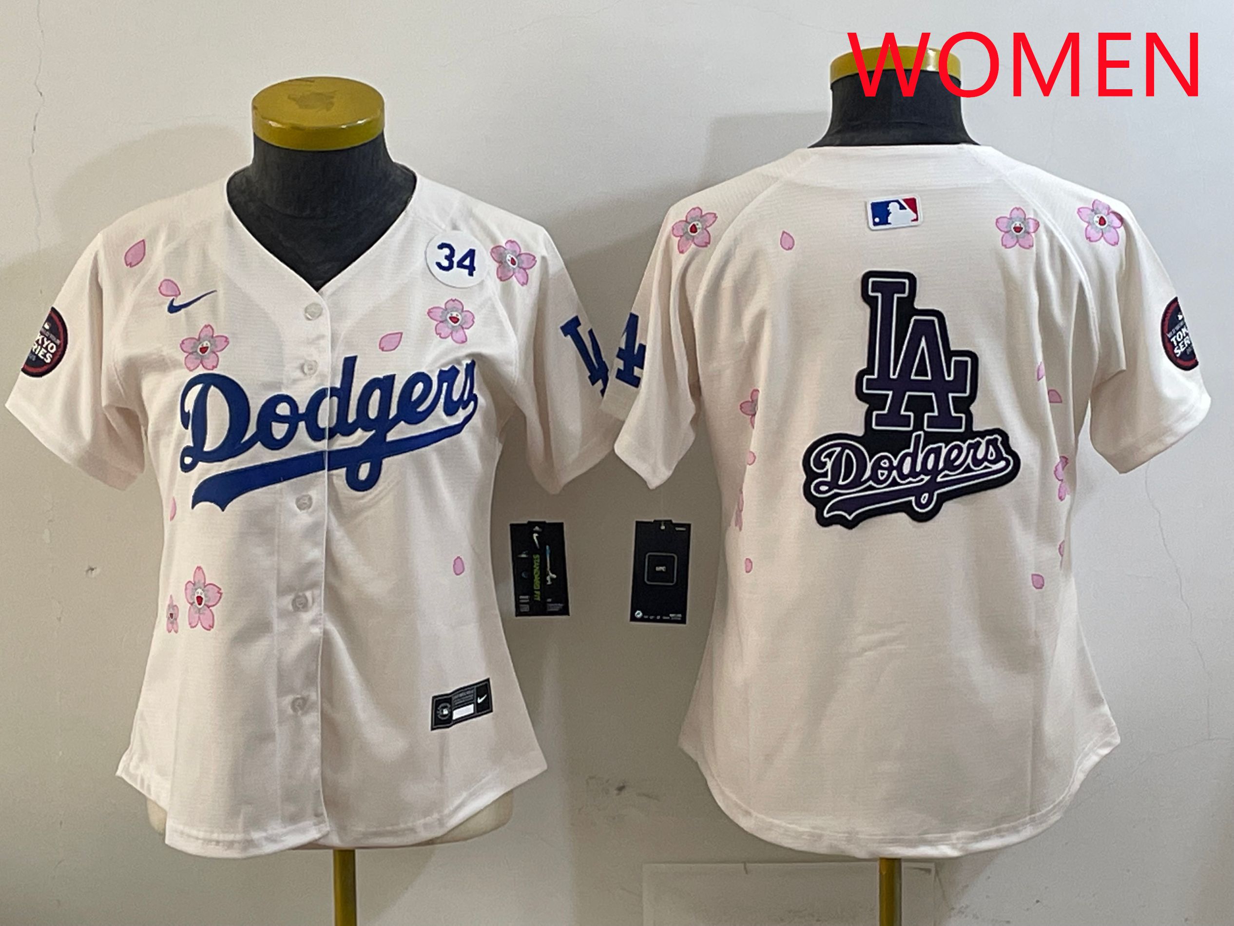 Women Los Angeles Dodgers Blank Cream Sakura Edition 2025 Nike MLB Jersey style 23